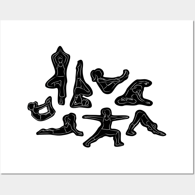 yoga Asanas - Black and White Wall Art by XOOXOO